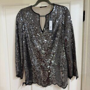 NEW with Tags $698 Kobi Halperin Ellie Blouse with Black Lace & Sequins sz S
